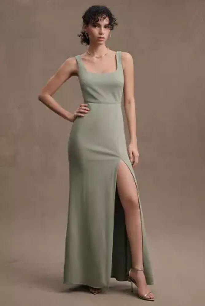 BHLDN Ashlynn Square-Neck Stretch Crepe Side-Slit Gown