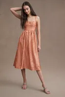BHLDN Poppy Square-Neck Satin Jacquard A-Line Midi Dress