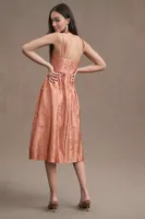 BHLDN Poppy Square-Neck Satin Jacquard A-Line Midi Dress