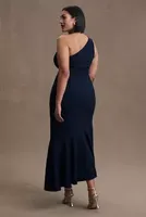 BHLDN Ainsley One-Shoulder Ruffle Stretch Crepe Midi Dress