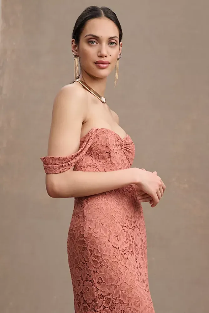 BHLDN Phoebe Off-Shoulder Lace Midi Dress
