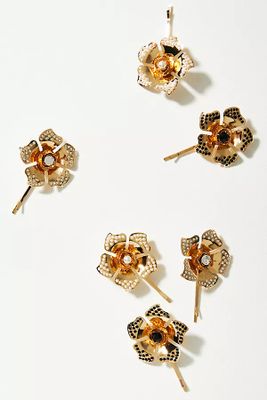 Set of Six Floral Crystal Hair Pins By By Anthropologie in Gold