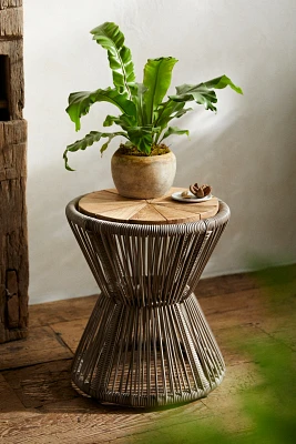 Woven Rope + Teak Side Table