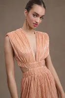 Sabina Musayev Athena Metallic V-Neck Gown