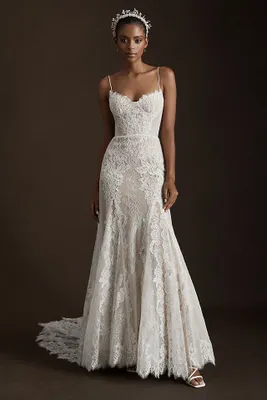 Watters Alessandra Corset Open-Back Lace Wedding Gown