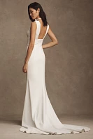 Wtoo by Watters Chloe Sleeveless Plunge Crepe Column Wedding Gown