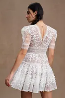 Bronx and Banco Megan Short-Sleeve Lace V-Neck Tiered Mini Dress