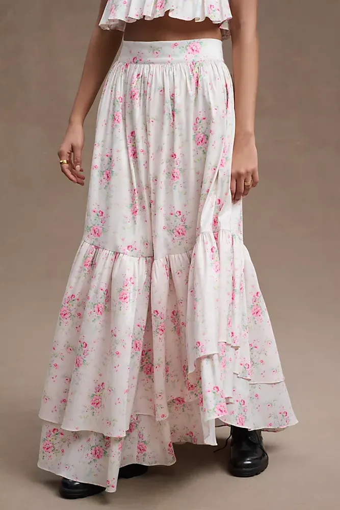 Maison Amory Floral Tiered High-Low Ballgown Skirt