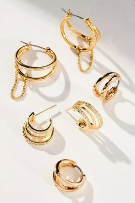 Set of Three Double Hoop Earrings By By Anthropologie in Gold