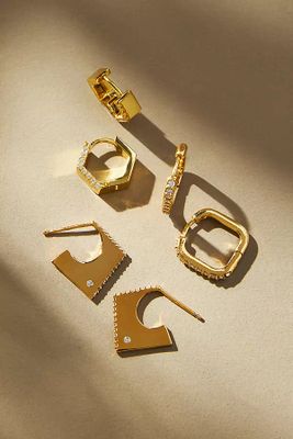 Set of Three Geometric Hoop Earrings By By Anthropologie in Gold