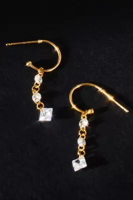14k Gold Delicate Crystal Chain Earrings