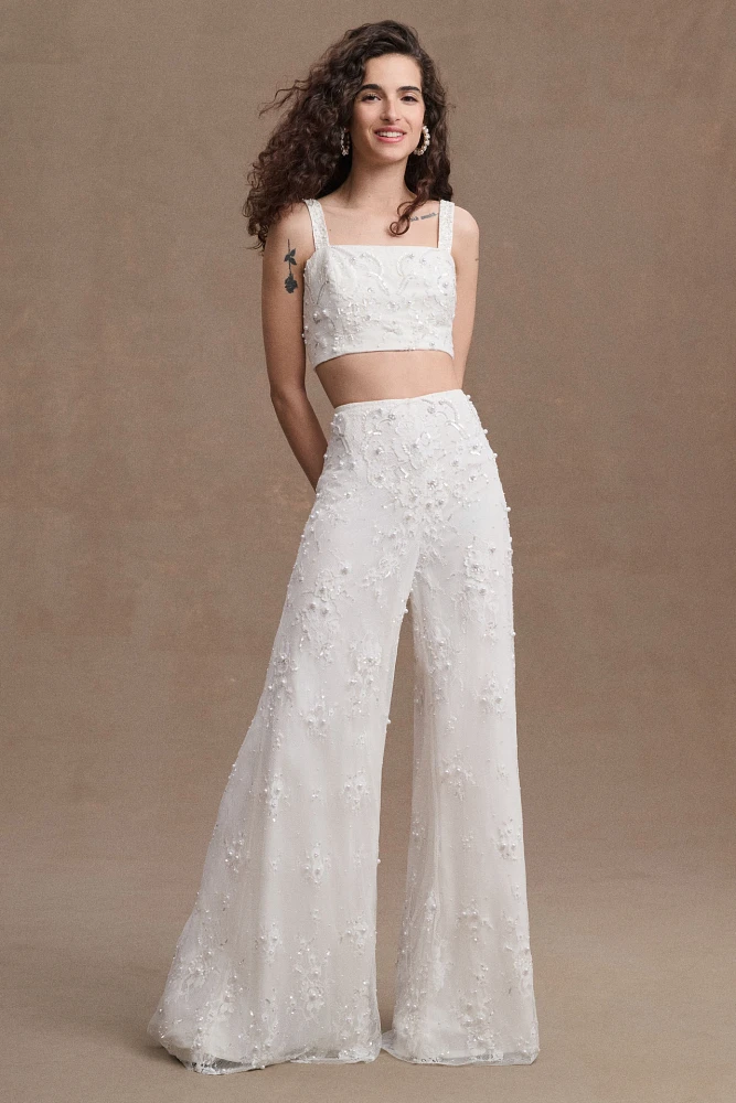 BHLDN Mira Embellished Wide-Leg Pant Bridal Set