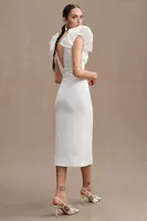 Rebecca Vallance Puff-Sleeve V-Neck Midi Dress