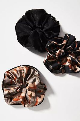 Set of Three Floral Hair Scrunchies By By Anthropologie in Black