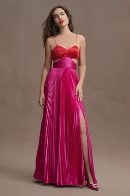 AMUR Elodie Pleated A-Line Cutout Side-Slit Gown