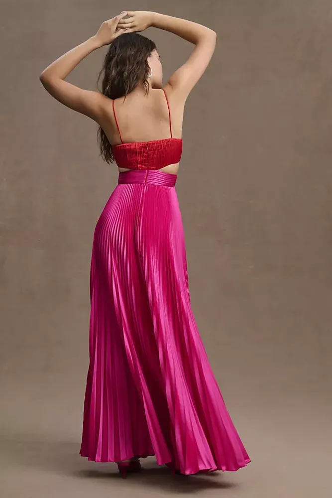 AMUR Elodie Pleated A-Line Cutout Side-Slit Gown