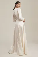 Ronny Kobo Nann Satin V-Neck Long-Sleeve Gown