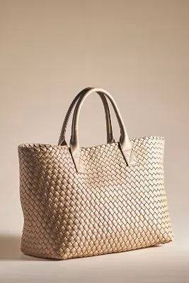 Woven Faux Leather Tote