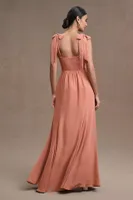 BHLDN Clara Shoulder-Tie Square-Neck Georgette Gown