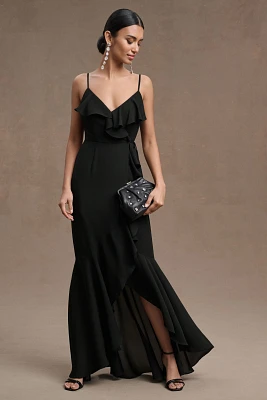 BHLDN Hailee Ruffle-Neck Wrap Georgette Gown