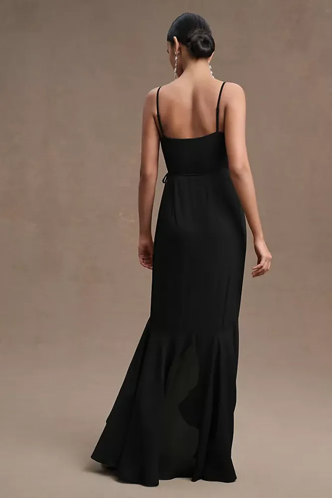 BHLDN Hailee Ruffle-Neck Wrap Georgette Gown