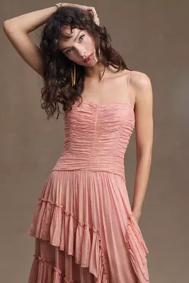 BHLDN Jessa Asymmetrical Ruffled Drop-Waist Gown