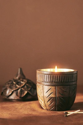 Large Acorn Woody Leather & Leaves Wooden Candle