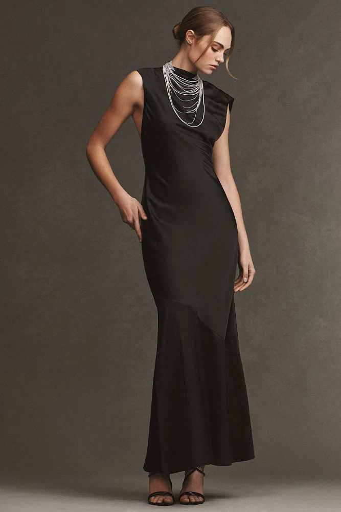 Significant Other Lana Cowl-Neck Tie-Back Satin Maxi Dress