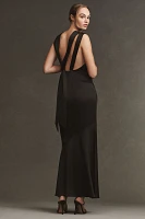 Significant Other Lana Cowl-Neck Tie-Back Satin Maxi Dress