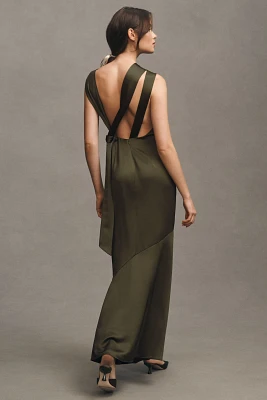 Significant Other Lana Cowl-Neck Tie-Back Satin Maxi Dress