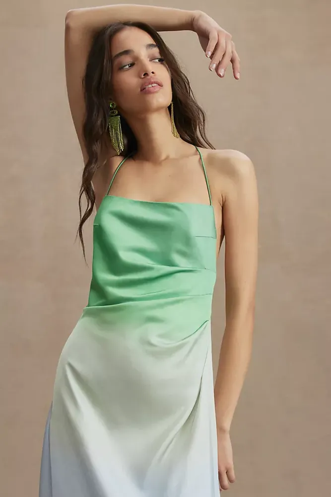 Significant Other Melody Square-Neck Open-Back Draped Slip Dress