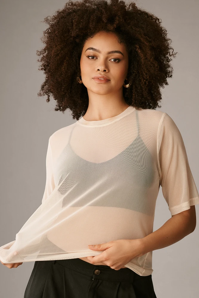 Porridge Mesh Half-Sleeve Top