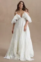 BHLDN Valentina V-Neck Flutter-Sleeve Empire-Waist Wedding Gown