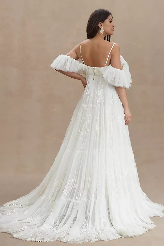 BHLDN Valentina V-Neck Flutter-Sleeve Empire-Waist Wedding Gown