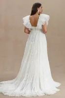 BHLDN Valentina V-Neck Flutter-Sleeve Empire-Waist Wedding Gown