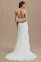 BHLDN Meadow V-Neck Floral Appliqué Sheath Wedding Gown