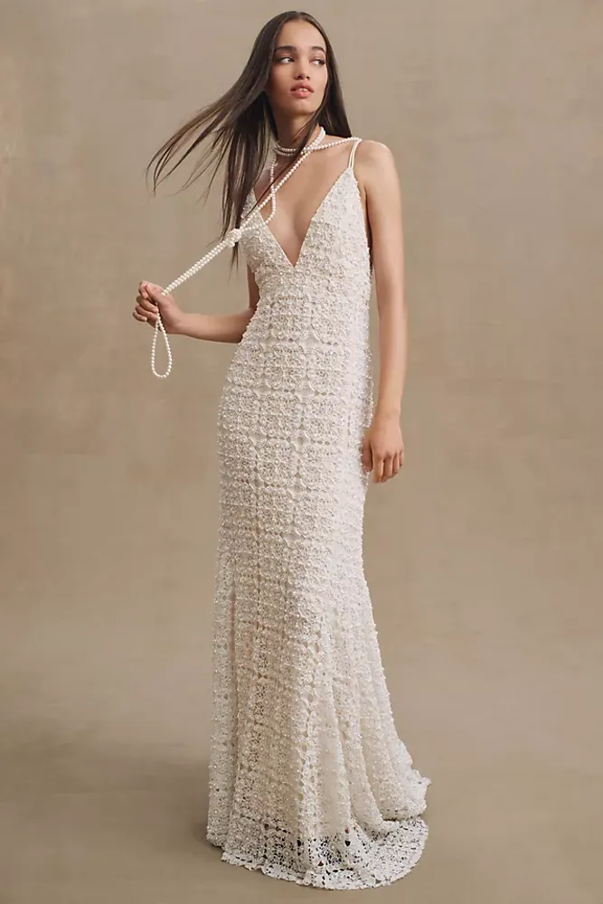 BHLDN Theodora Beaded Lace V-Neck Wedding Gown