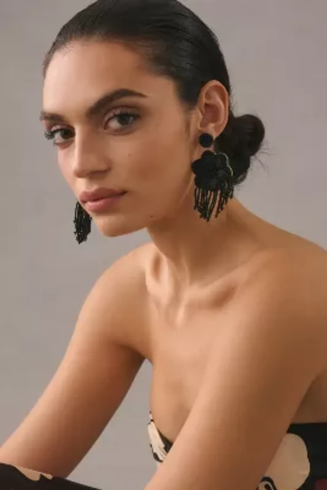 Beaded Fringe Flower Earrings