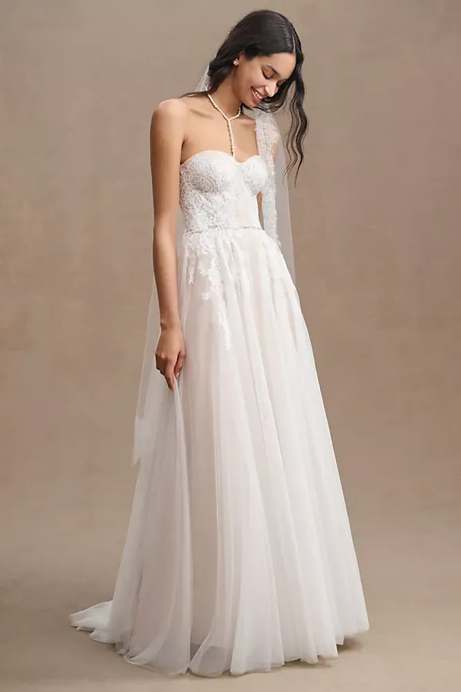 Watters Jaislyn Strapless Corset Lace Wedding Gown