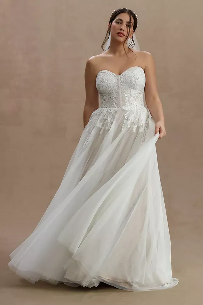 Watters Jaislyn Strapless Corset Lace Wedding Gown