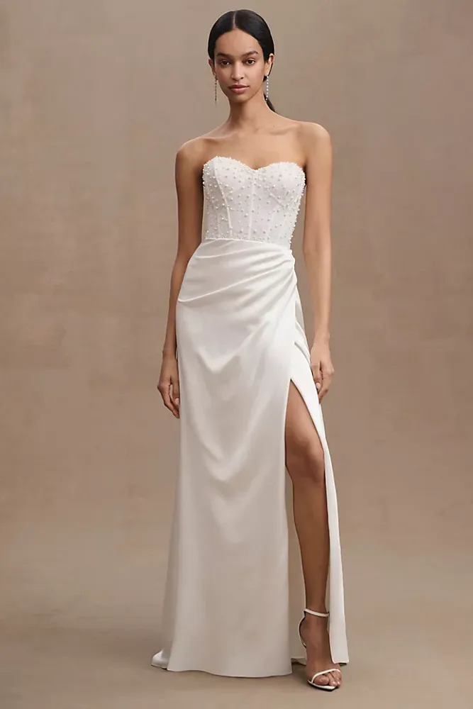 Watters Tilly Strapless Corset Front-Slit Wedding Gown