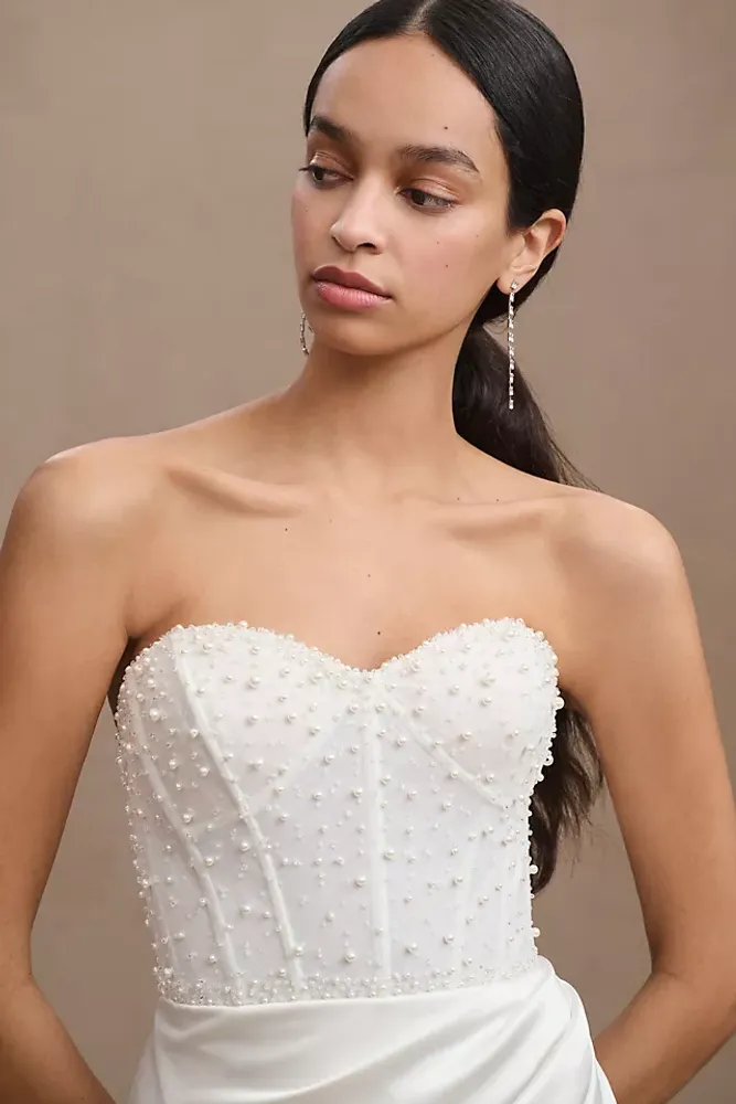 Watters Tilly Strapless Corset Front-Slit Wedding Gown