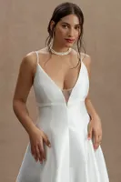 Jenny Yoo Tamson Satin Plunge Cutout A-Line Wedding Gown