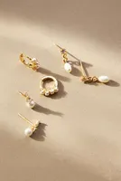 Set of Three Huggie & Stud Pearl Earrings