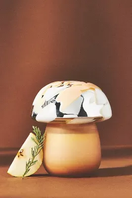 Cheena Harvest Woody Leather & Leaves Glass Mushroom Candle