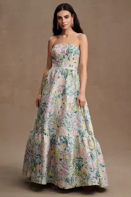 Mac Duggal Amelie Floral Brocade Strapless Gown