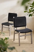 Wicker + Teak Side Chairs, Set of 2