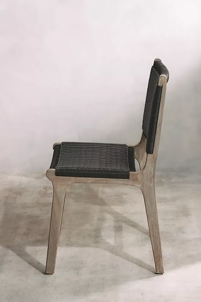 Wicker + Teak Side Chairs, Set of 2