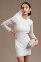 BHLDN Josie Long-Sleeve Sequined Mini Dress