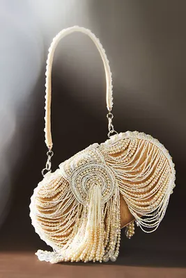 Oval Pale Gold Beaded Bag